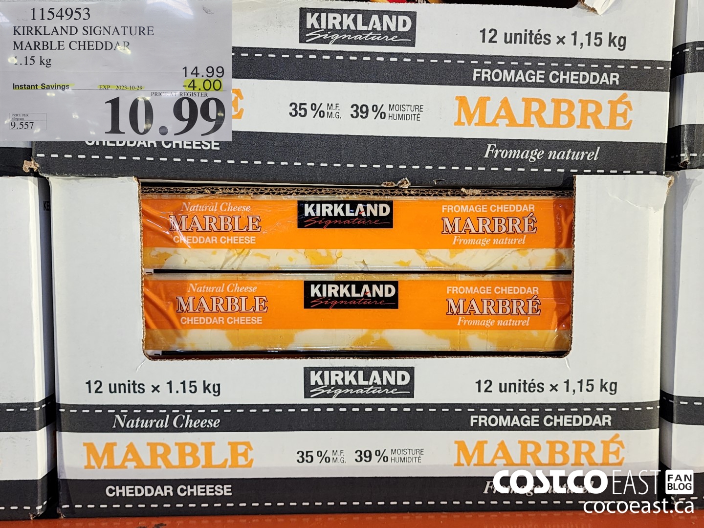 1154953 KIRKLAND SIGNATURE MARBLE CHEDDAR 1.15 KG ($4.00 INSTANT SAVINGS EXPIRES ON 2023-10-29) $10.99