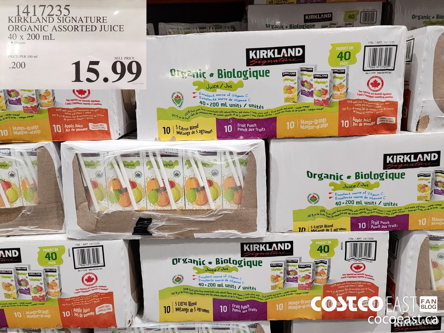 1417235 KIRKLAND SIGNATURE ORGANIC ASSORTED JUICE 40 x 200 mL $15.99