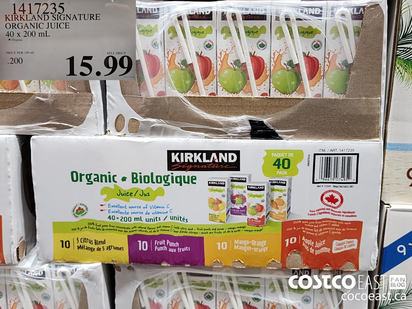 1417235 KIRKLAND SIGNATURE ORGANIC ASSORTED JUICE 40 x 200 mL $15.99
