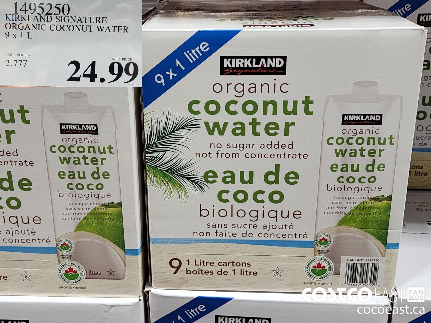 1495250 KIRKLAND SIGNATURE ORGANIC COCONUT WATER 9 X 1L $24.99