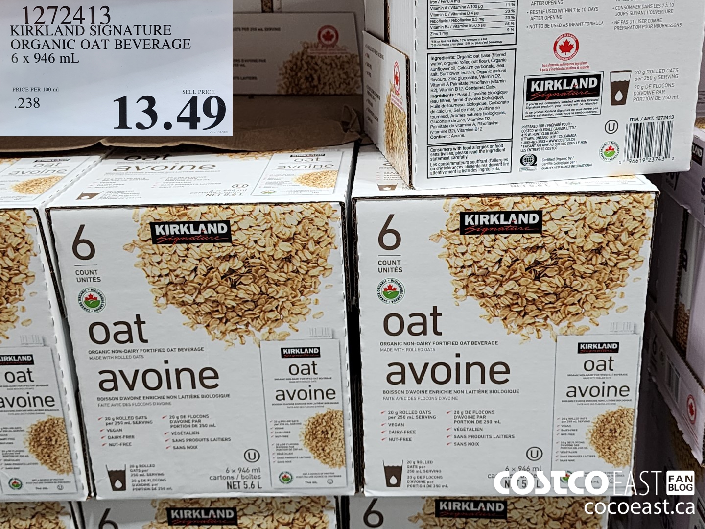 1272413 KIRKLAND SIGNATURE ORGANIC OAT BEVERAGE 6 x 946 mL $13.49