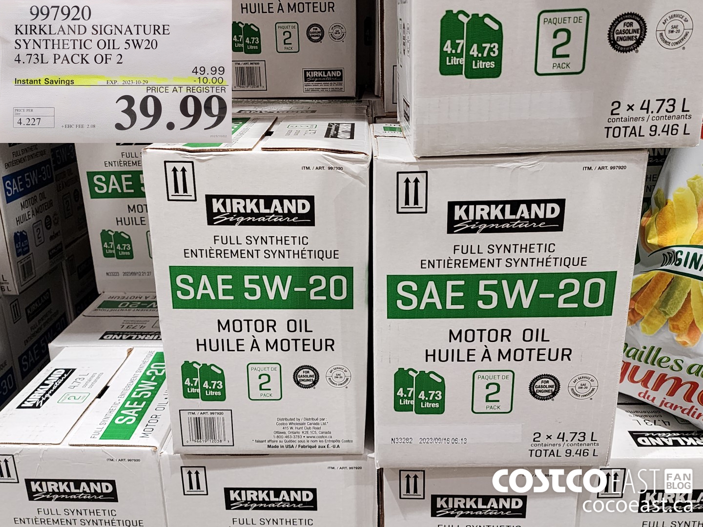 997920 KIRKLAND SIGNATURE SYNTHETIC OIL 5W20 4.73L PACK OF 2 ($10.00 INSTANT SAVINGS EXPIRES ON 2023-10-29) $39.99
