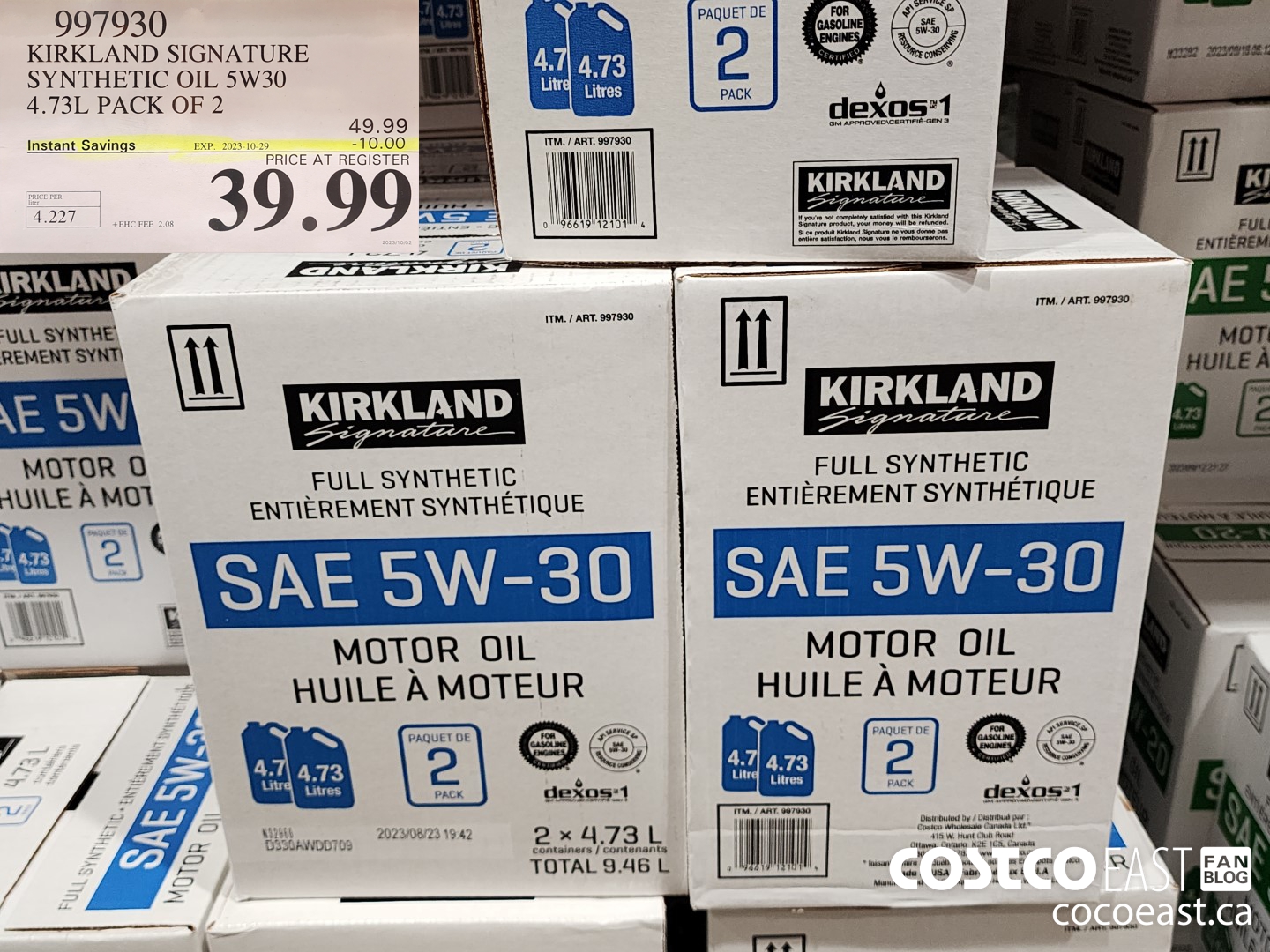 997930 KIRKLAND SIGNATURE SYNTHETIC OIL 5W-30 4.73L PACK OF 2 ($10.00 INSTANT SAVINGS EXPIRES ON 2023-10-29) $39.99
