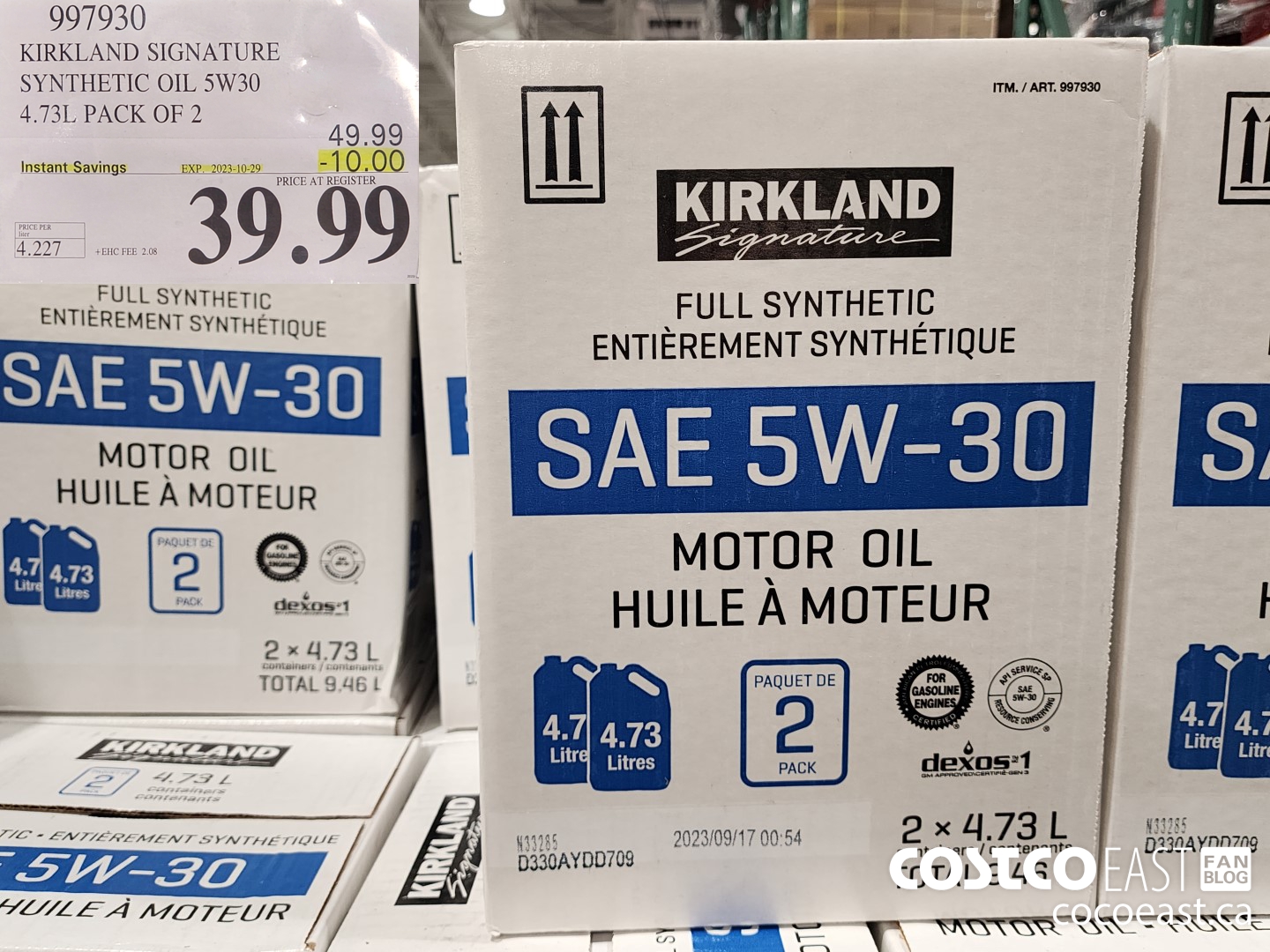 997930 KIRKLAND SIGNATURE SYNTHETIC OIL 5W-30 4.73L PACK OF 2 ($10.00 INSTANT SAVINGS EXPIRES ON 2023-10-29) $39.99