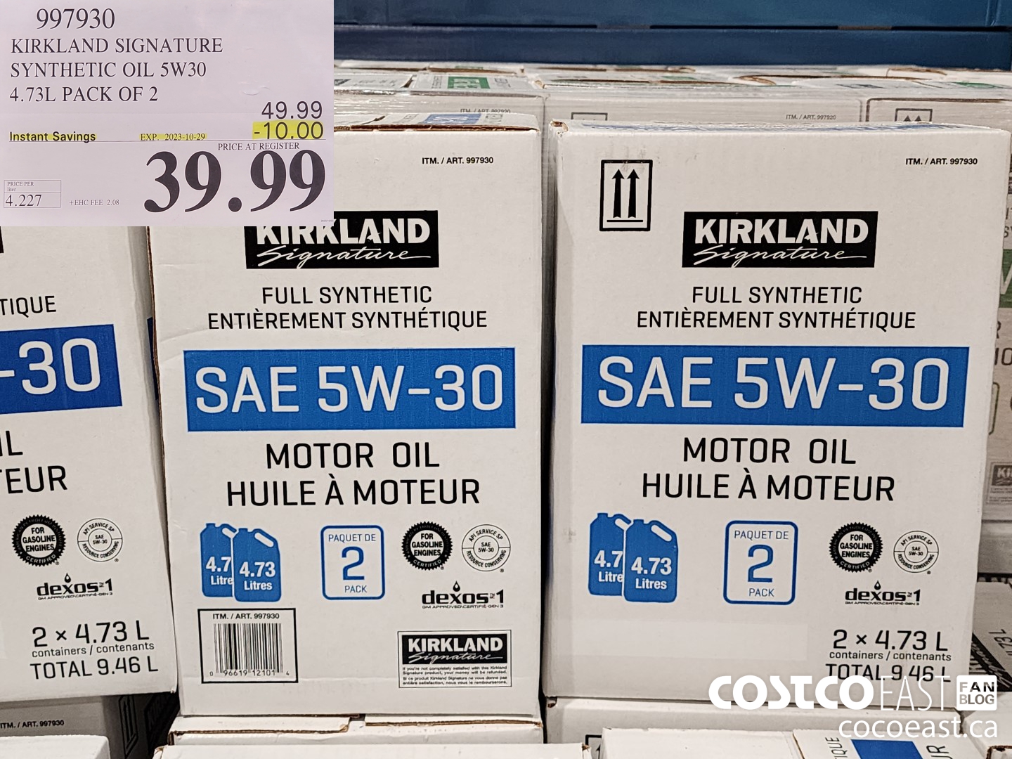 997930 KIRKLAND SIGNATURE SYNTHETIC OIL 5W-30 4.73L PACK OF 2 ($10.00 INSTANT SAVINGS EXPIRES ON 2023-10-29) $39.99
