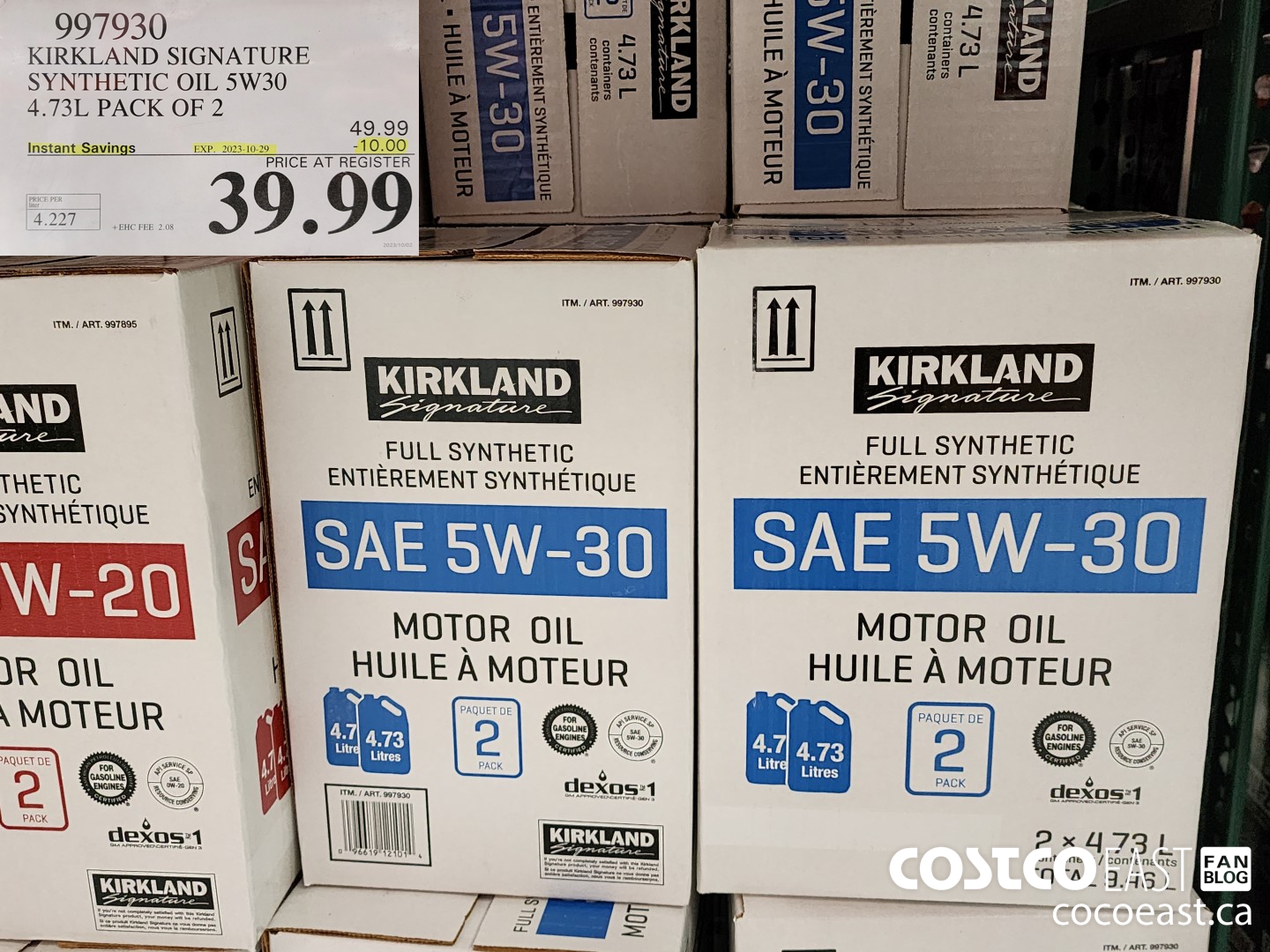 997930 KIRKLAND SIGNATURE SYNTHETIC OIL 5W-30 4.73L PACK OF 2 ($10.00 INSTANT SAVINGS EXPIRES ON 2023-10-29) $39.99