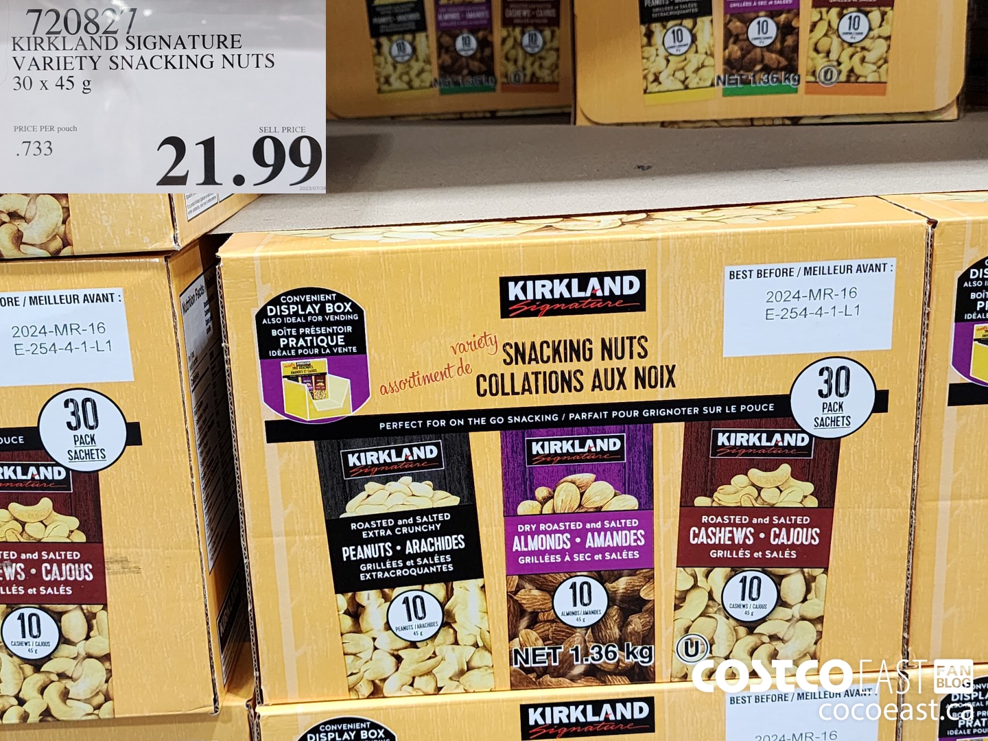 720827 KIRKLAND SIGNATURE VARIETY SNACKING NUTS 30 x 45 G $21.99