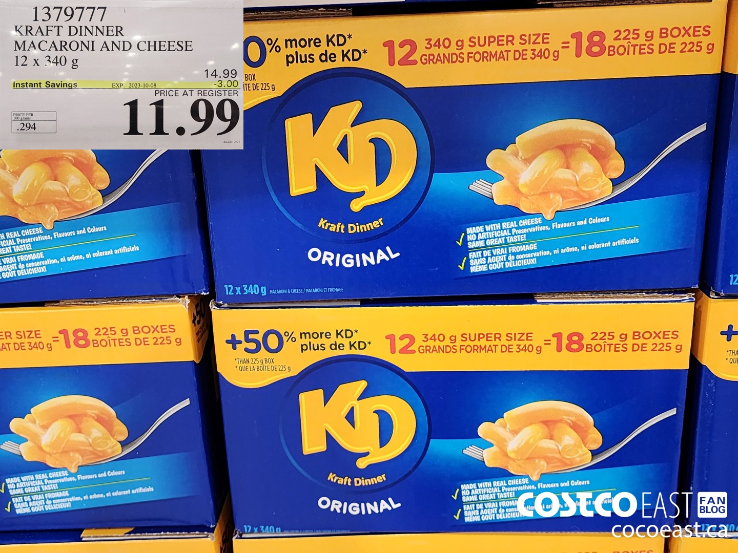 1379777 KRAFT DINNER MACARONI AND CHEESE 12 x 340 g ($3.00 INSTANT SAVINGS EXPIRES ON 2023-10-08) $11.99