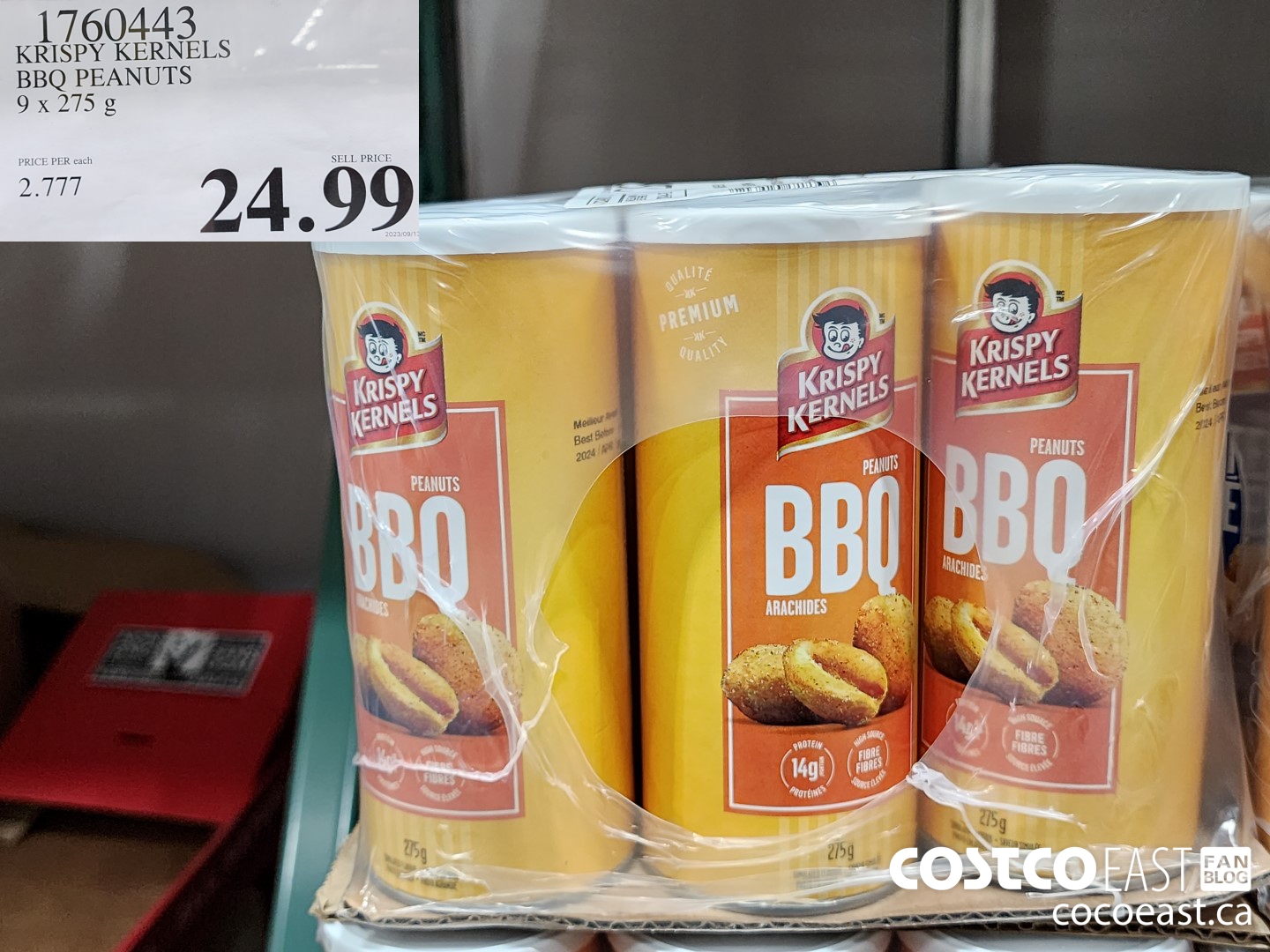 1760443 KRISPY KERNELS BBQ PEANUTS 9 X 275 G $24.99