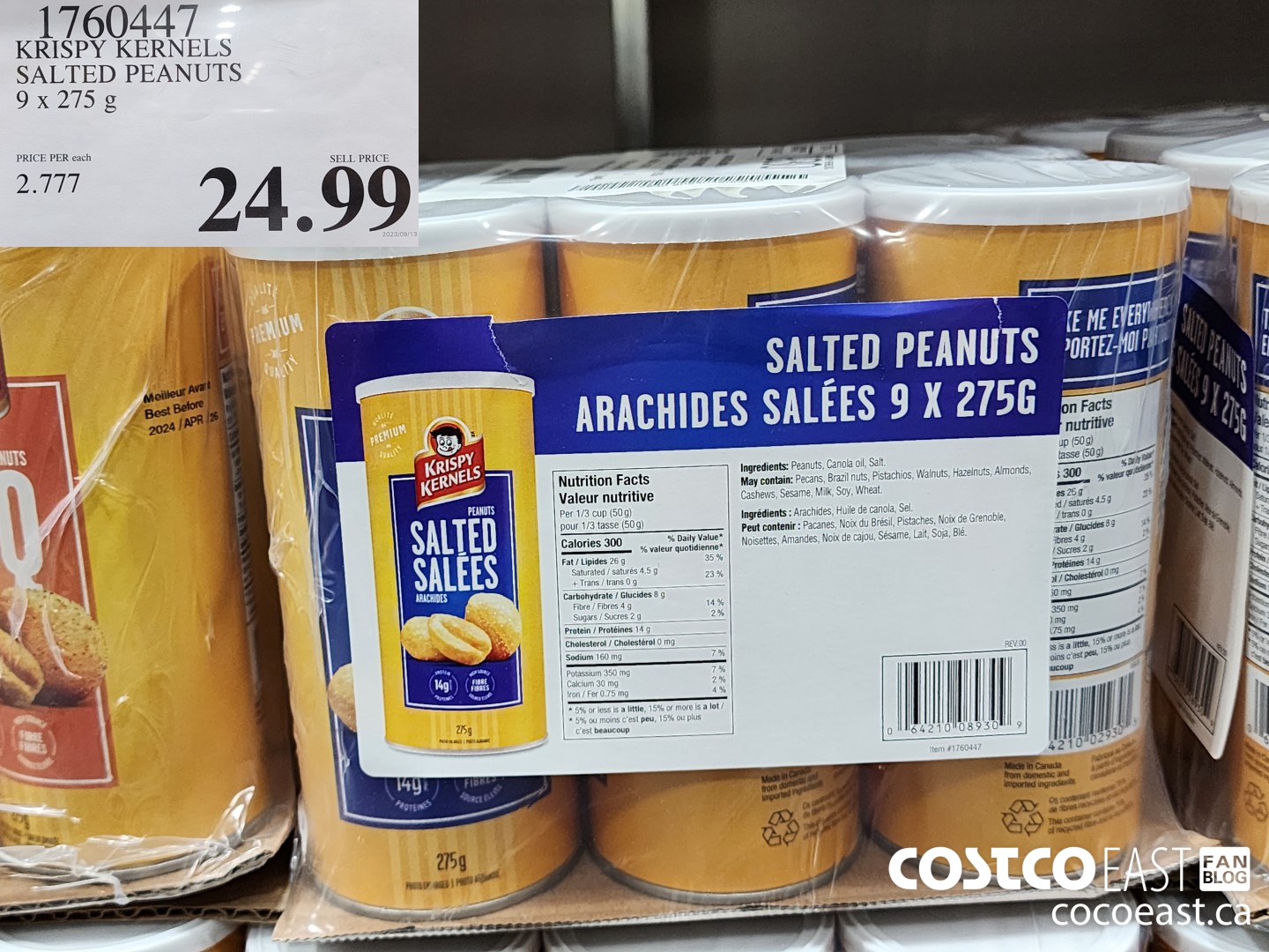 1760447 KRISPY KERNELS SALTED PEANUTS 9 x 275 g $24.99