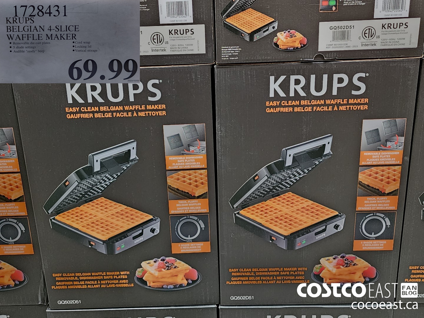 1728431 KRUPS BELGIAN 4-SLICE WAFFLE MAKER $69.99