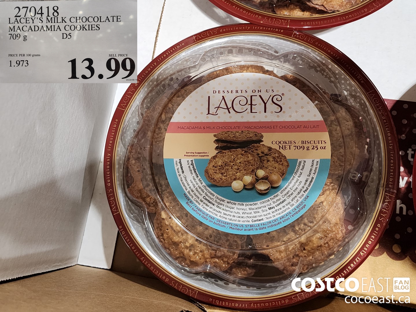 270418 LACEY'S MILK CHOCOLATE MACADAMIA COOKIES 709 g $13.99