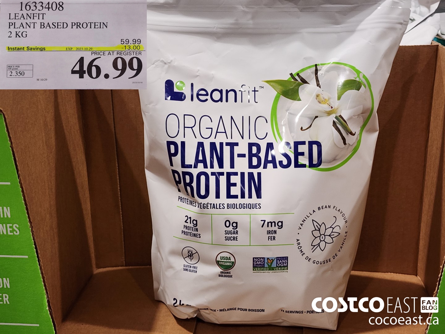 1633408 LEANFIT PLANT BASED PROTEIN 2 KG ($13.00 INSTANT SAVINGS EXPIRES ON 2023-10-29) $46.99