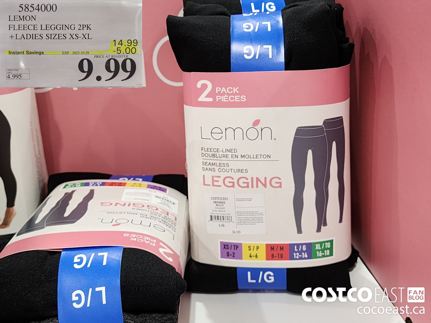 5854000 LEMON FLEECE LEGGING 2PK +LADIES SIZES XS-XL ($5.00 INSTANT SAVINGS EXPIRES ON 2023-10-29) $9.99