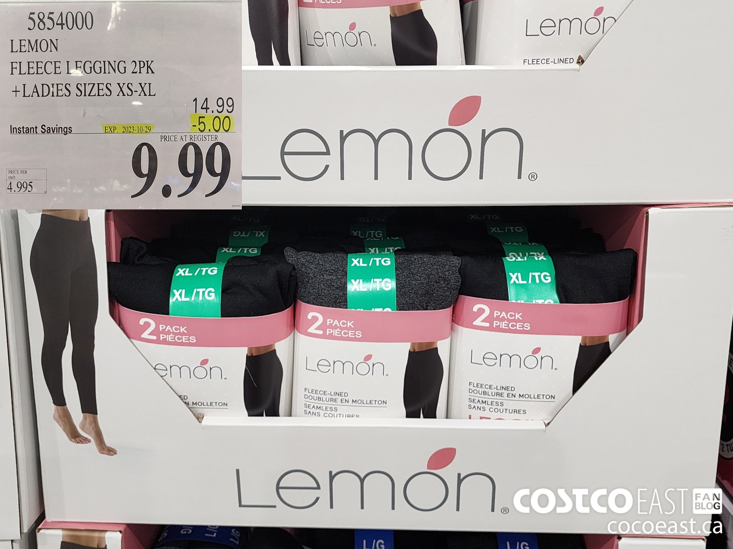 5854000 LEMON FLEECE LEGGING 2PK +LADIES SIZES XS-XL ($5.00 INSTANT SAVINGS EXPIRES ON 2023-10-29) $9.99