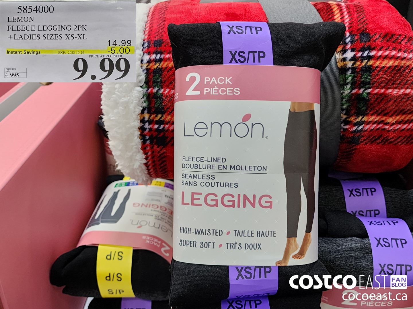 5854000 LEMON FLEECE LEGGING 2PK +LADIES SIZES XS-XL ($5.00 INSTANT SAVINGS EXPIRES ON 2023-10-29) $9.99
