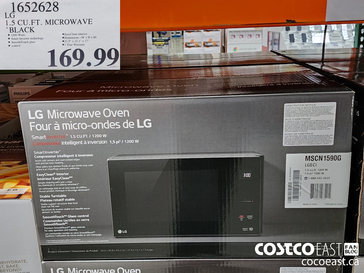 1652628 LG 1.5 CU.FT. MICROWAVE BLACK $169.99