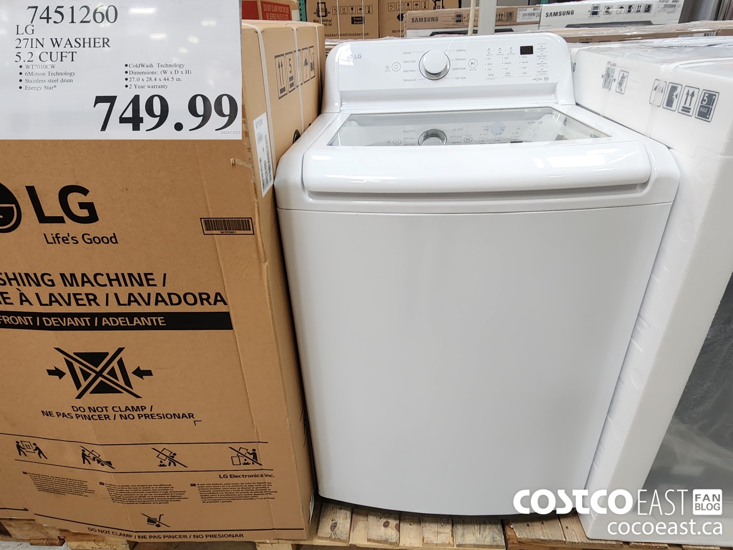 7451260 LG 27IN WASHER 5.2 CUFT $749.99