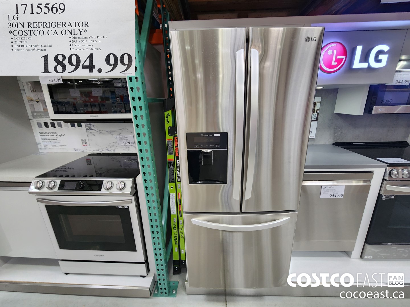 1715569 LG 30IN REFRIGERATOR *COSTCO.CA ONLY* $1894.99