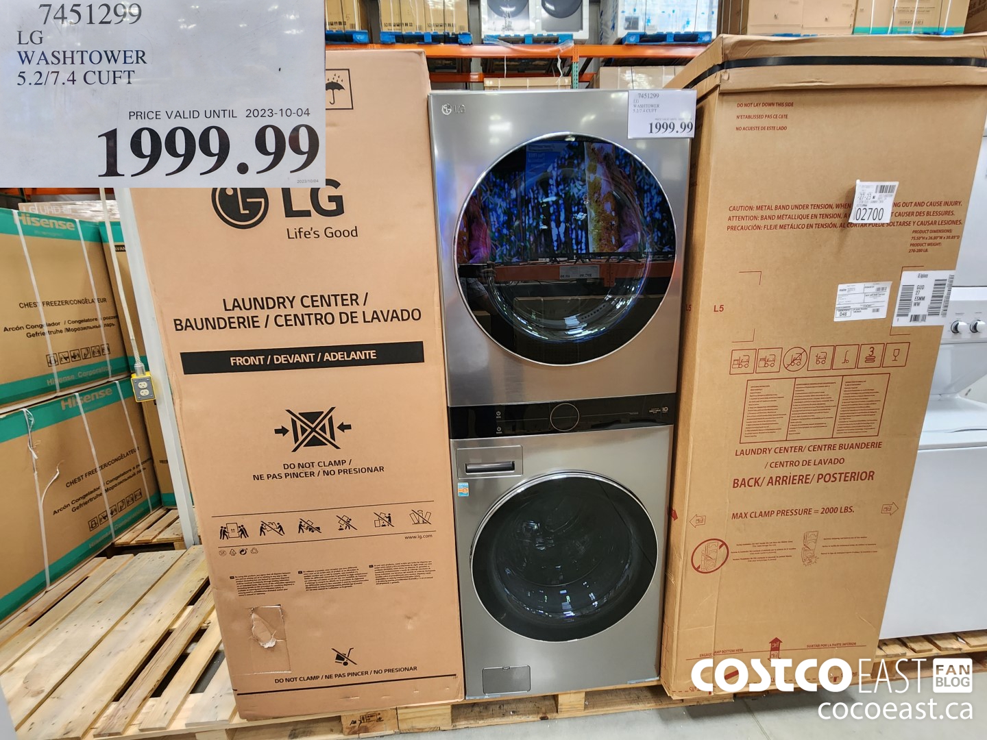 7451299 LG WASHTOWER 5.2/7.4 CUFT $1999.99