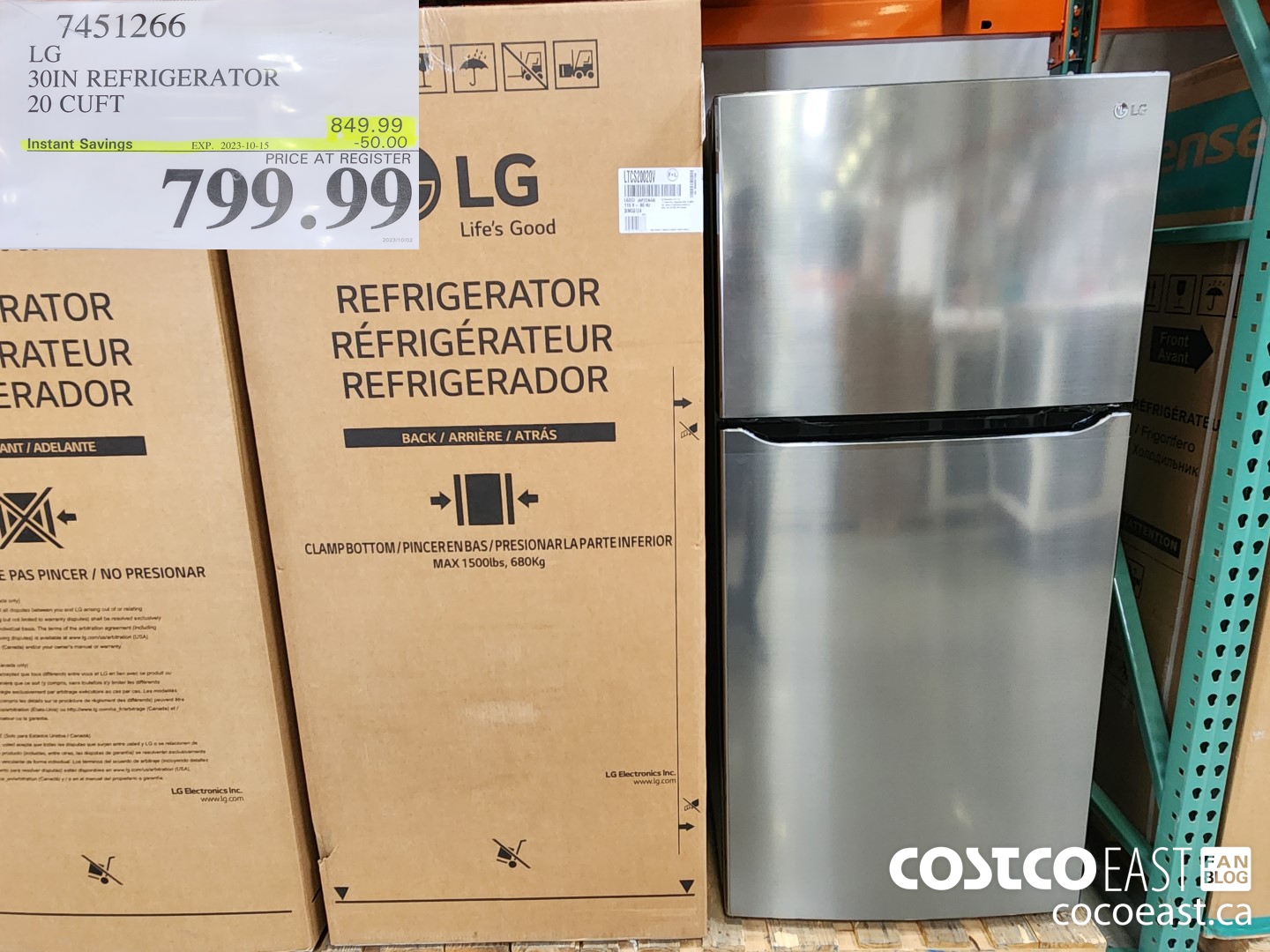 7451266 LG 30 IN. REFRIGERATOR 20 cu.ft ($50.00 INSTANT SAVINGS EXPIRES ON 2023-10-15) $799.99