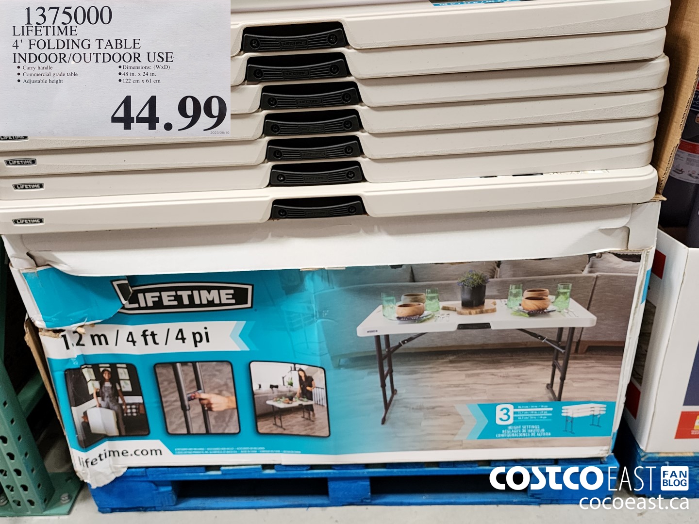 1375000 LIFETIME 4' FOLDING TABLE INDOOR/OUTDOOR USE $44.99