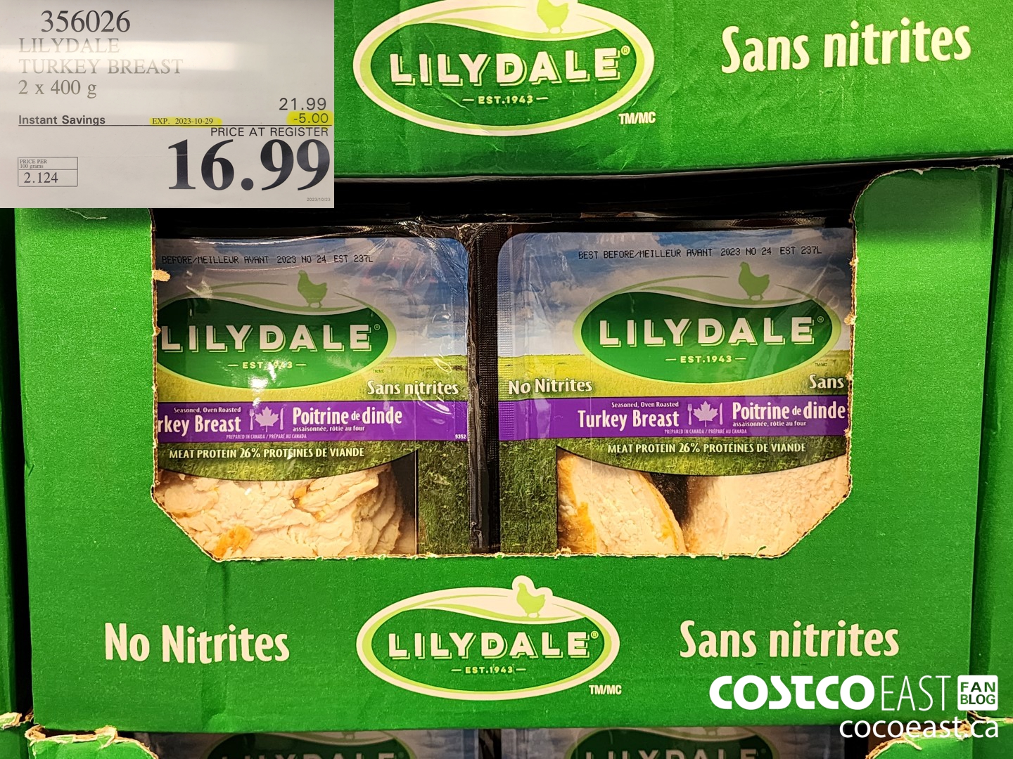 356026 LILYDALE TURKEY BREAST 2 x 400 g ($5.00 INSTANT SAVINGS EXPIRES ON 2023-10-29) $16.99