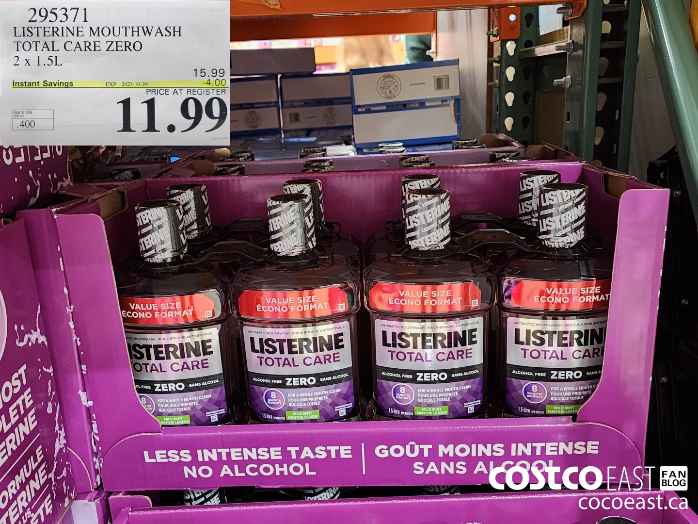 295371 LISTERINE MOUTHWASH TOTAL CARE ZERO 2 X 1.5L ($4.00 INSTANT SAVINGS EXPIRES ON 2023-10-29) $11.99