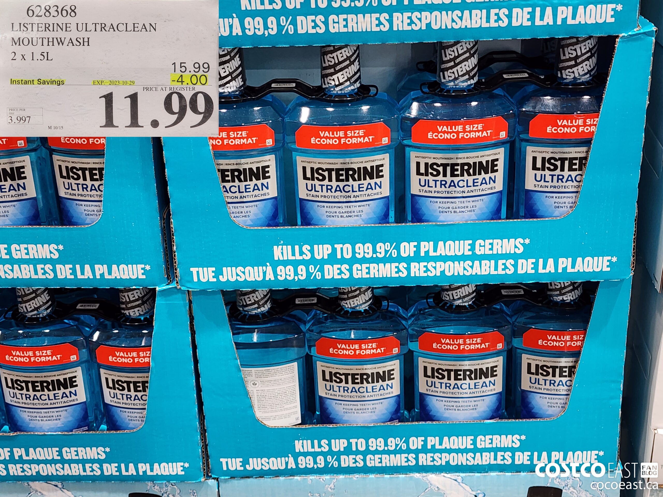 628368 LISTERINE ULTRACLEAN MOUTHWASH 2 X 1.5L ($4.00 INSTANT SAVINGS EXPIRES ON 2023-10-29) $11.99