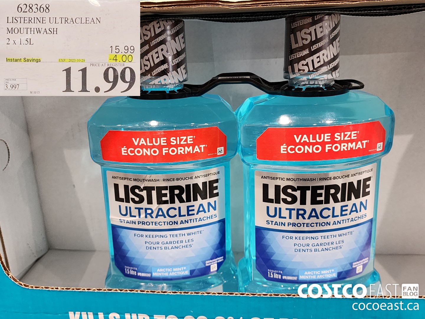 628368 LISTERINE ULTRACLEAN MOUTHWASH 2 X 1.5L ($4.00 INSTANT SAVINGS EXPIRES ON 2023-10-29) $11.99