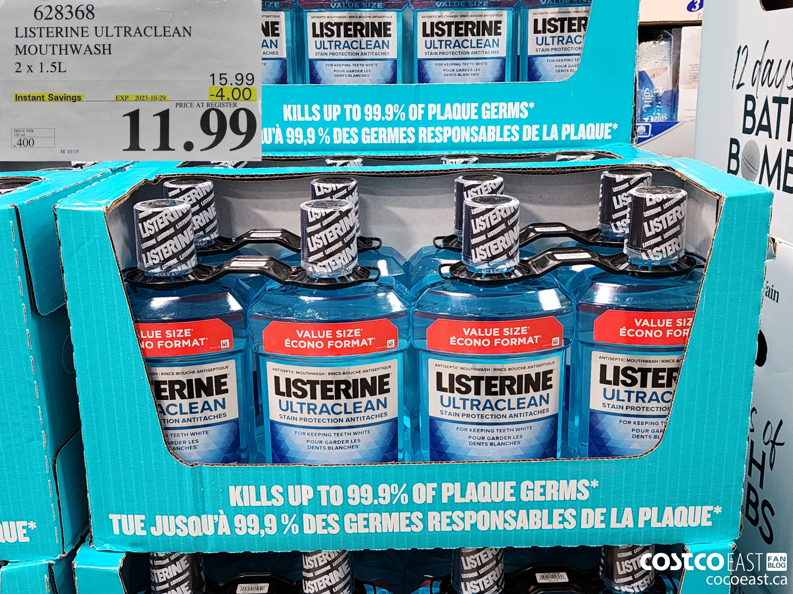 628368 LISTERINE ULTRACLEAN MOUTHWASH 2 X 1.5L ($4.00 INSTANT SAVINGS EXPIRES ON 2023-10-29) $11.99