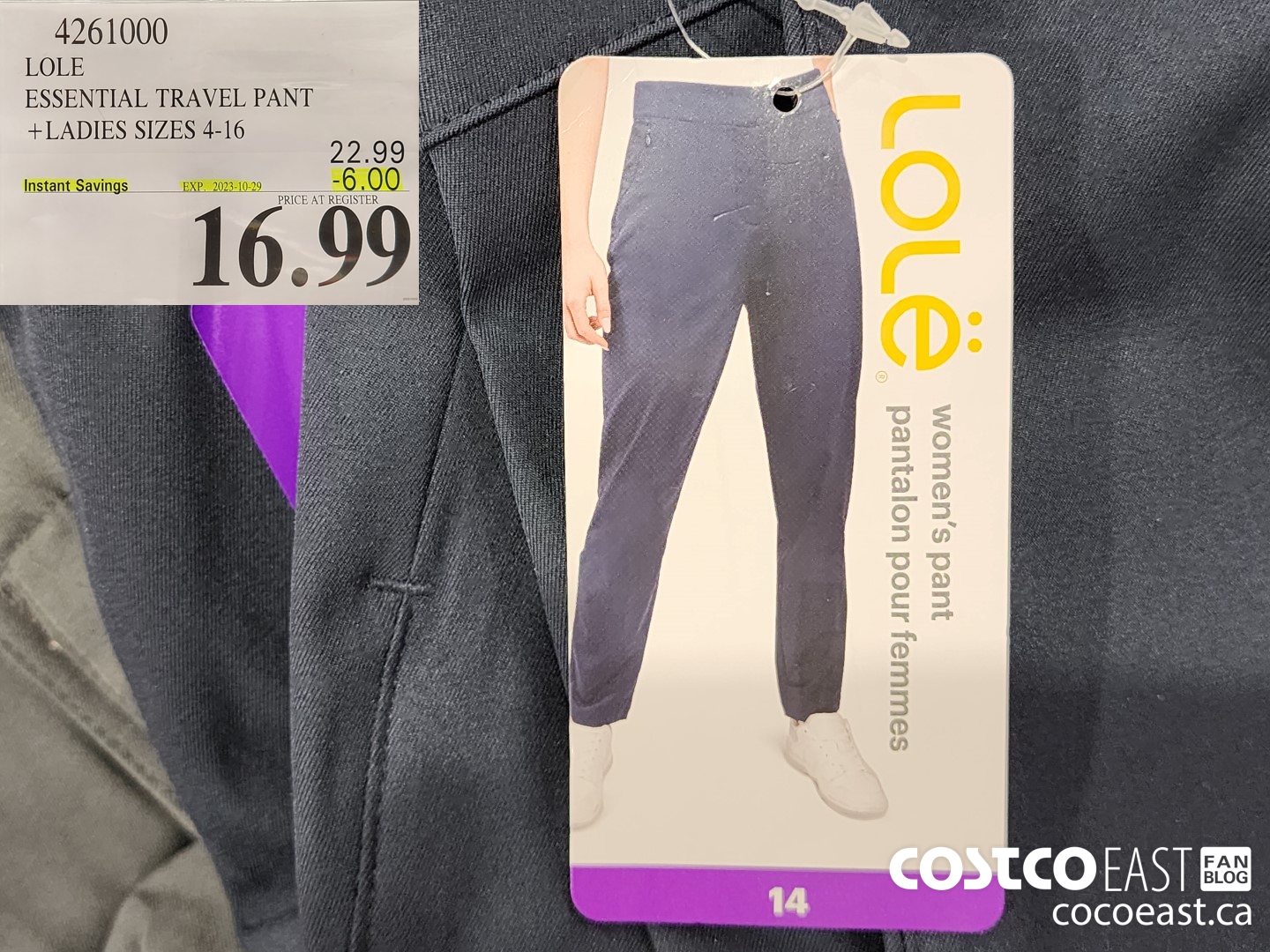 4261000 LOLE ESSENTIAL TRAVEL PANT + LADIES SIZES 4-16 ($6.00 INSTANT SAVINGS EXPIRES ON 2023-10-29) $16.99
