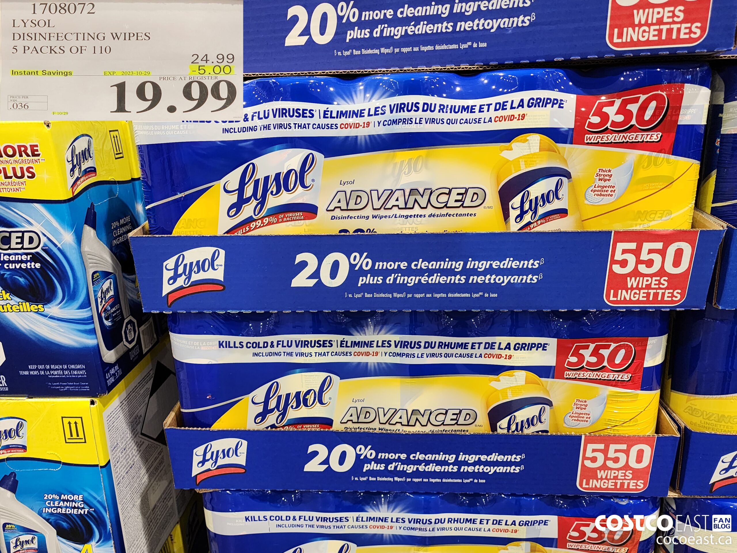 1708072 LYSOL DISINFECTING WIPES 5 PACKS OF 110 ($5.00 INSTANT SAVINGS EXPIRES ON 2023-10-29) $19.99