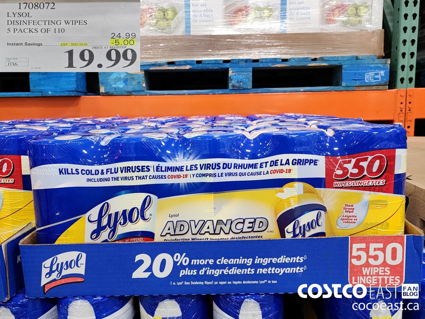 1708072 LYSOL DISINFECTING WIPES 5 PACKS OF 110 ($5.00 INSTANT SAVINGS EXPIRES ON 2023-10-29) $19.99