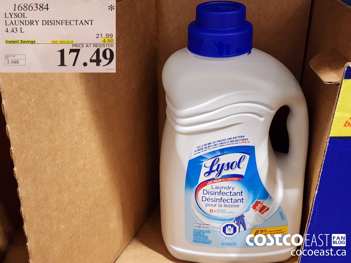 1686384 LYSOL LAUNDRY DISINFECTANT 4.43L ($4.50 INSTANT SAVINGS EXPIRES ON 2023-10-15) $17.49