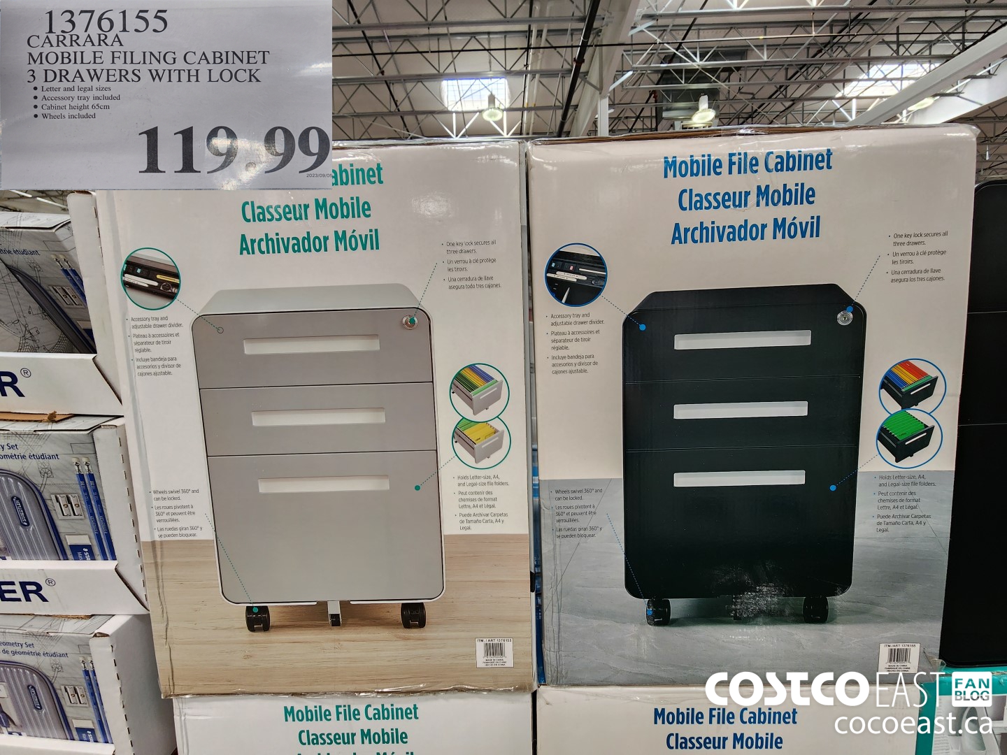 1376155 MOBILE FILING CABINET 3 DRAWERS WITH LOCK $119.99