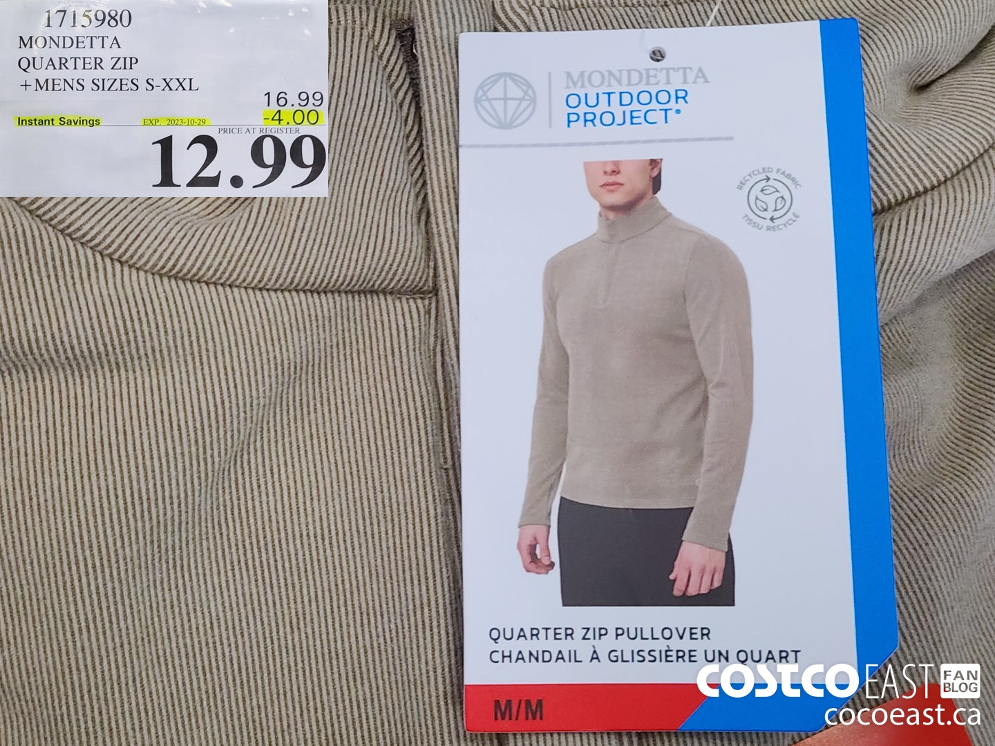 1715980 MONDETTA QUARTER ZIP +MENS SIZES S-XXL ($4.00 INSTANT SAVINGS EXPIRES ON 2023-10-29) $12.99