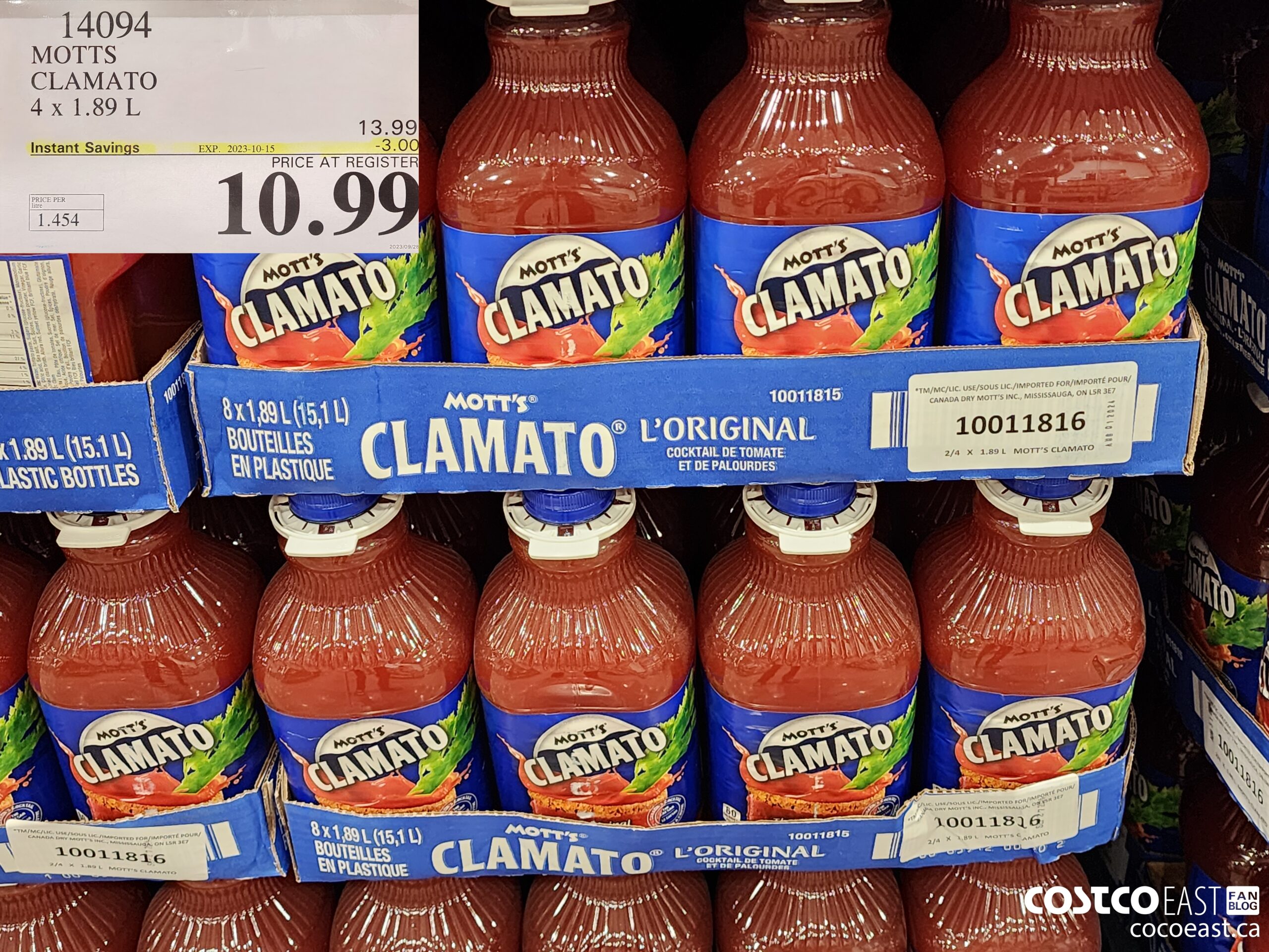 14094 MOTTS CLAMATO 4 x 1.89L ($3.00 INSTANT SAVINGS EXPIRES ON 2023-10-15) $10.99