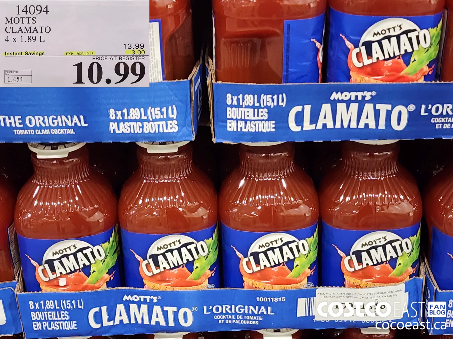 14094 MOTTS CLAMATO 4 x 1.89L ($3.00 INSTANT SAVINGS EXPIRES ON 2023-10-15) $10.99