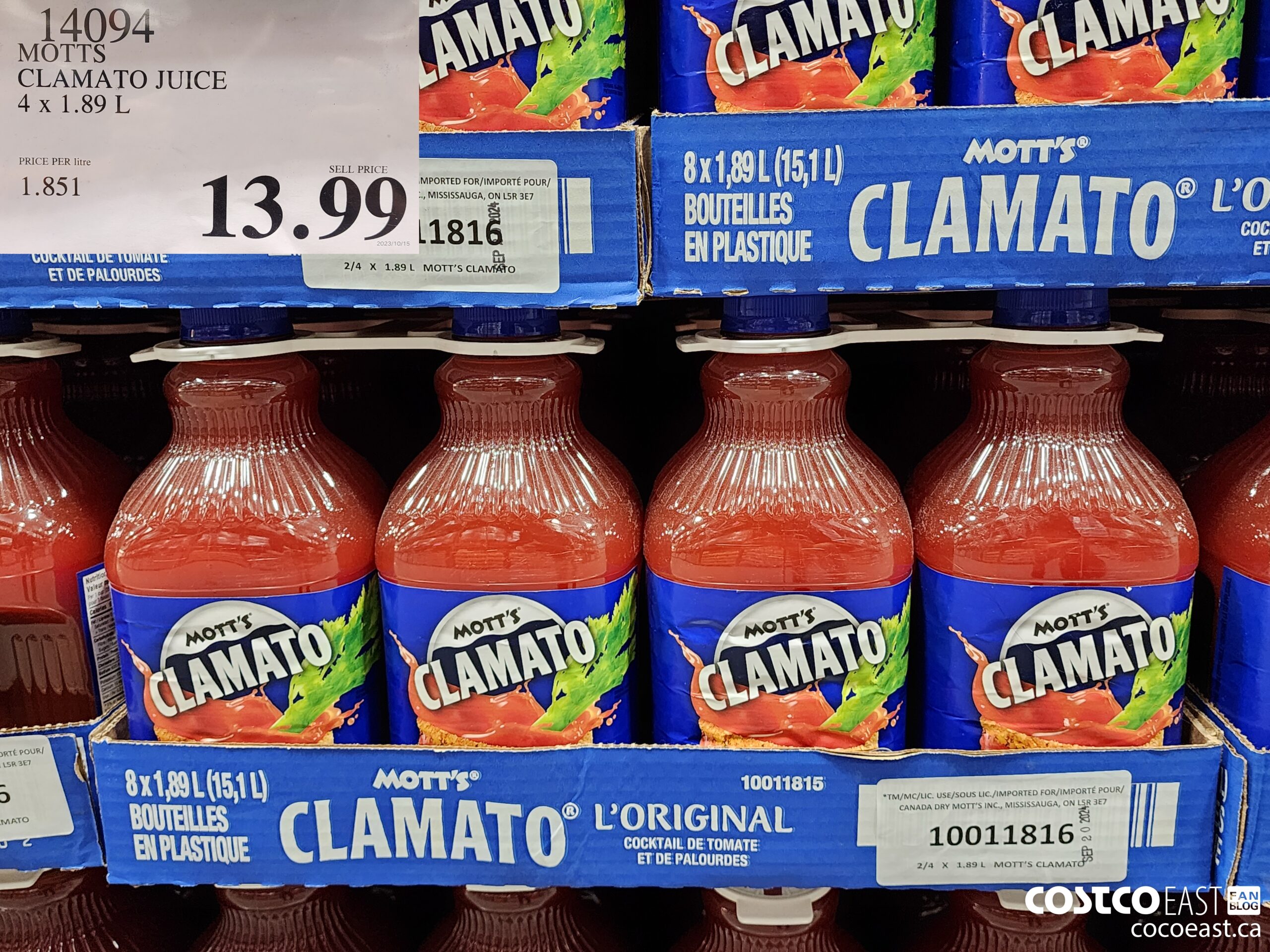 14094 MOTTS CLAMATO 4 x 1.89L $13.99