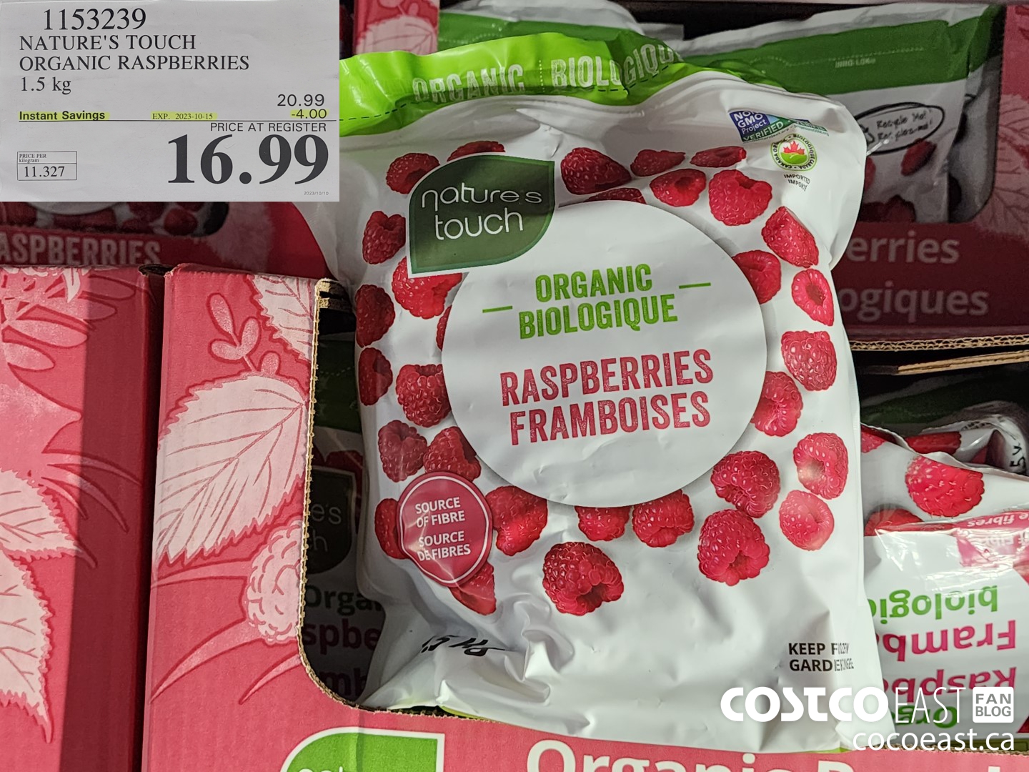 1153239 NATURE'S TOUCH ORGANIC RASPBERRIES 1.5 KG ($4.00 INSTANT SAVINGS EXPIRES ON 2023-10-15) $16.99