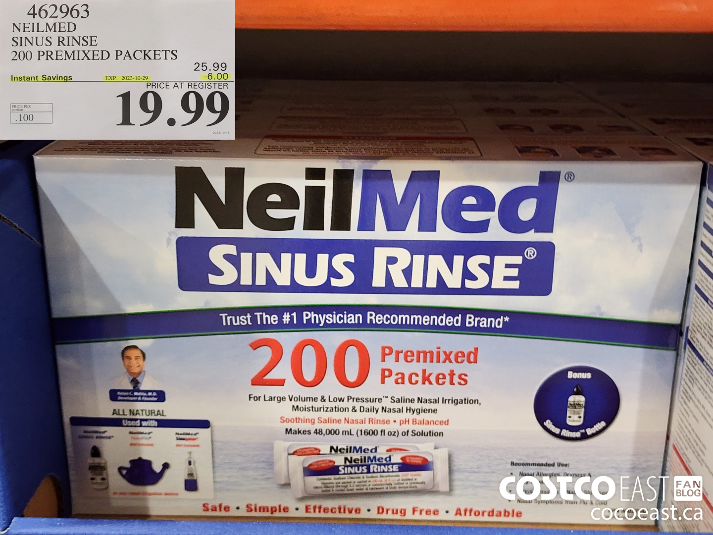 462963 NEILMED SINUS RINSE 200 PREMIXED PACKETS ($6.00 INSTANT SAVINGS EXPIRES ON 2023-10-29) $19.99