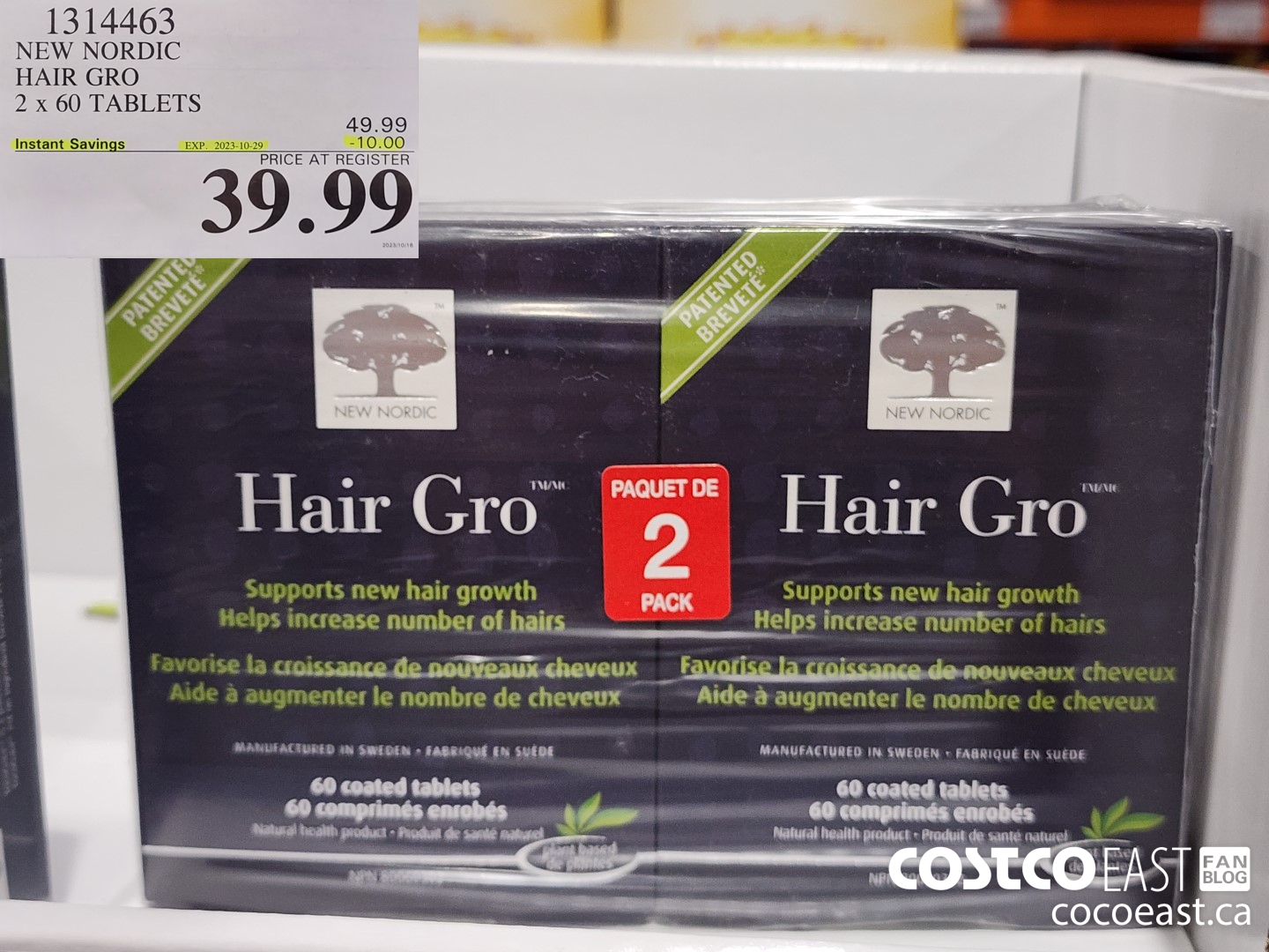1314463 NEW NORDIC HAIR GRO 2 x 60 TABLETS ($10.00 INSTANT SAVINGS EXPIRES ON 2023-10-29) $39.99