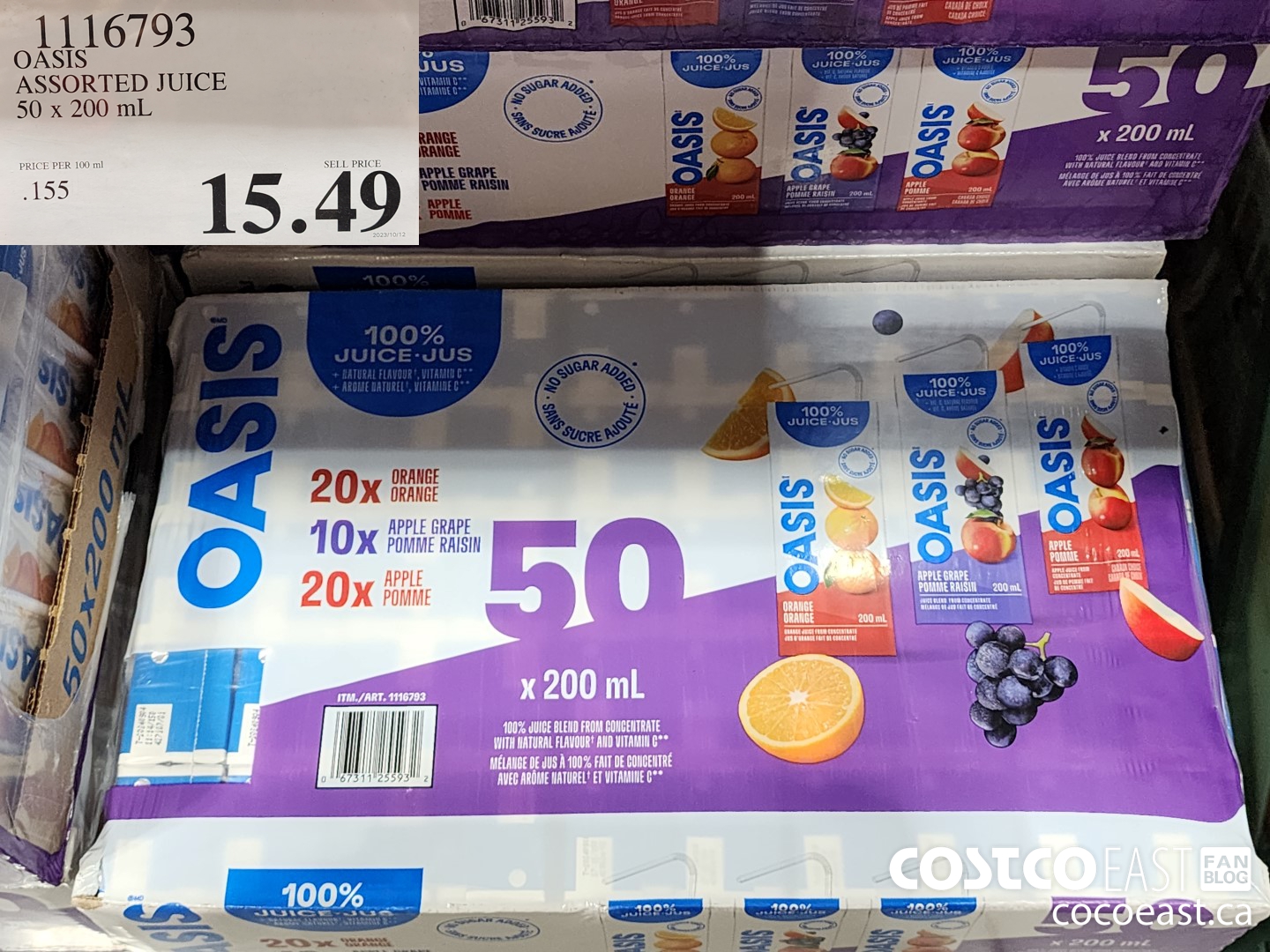 1116793 OASIS ASSORTED JUICE 50 x 200 mL $15.49