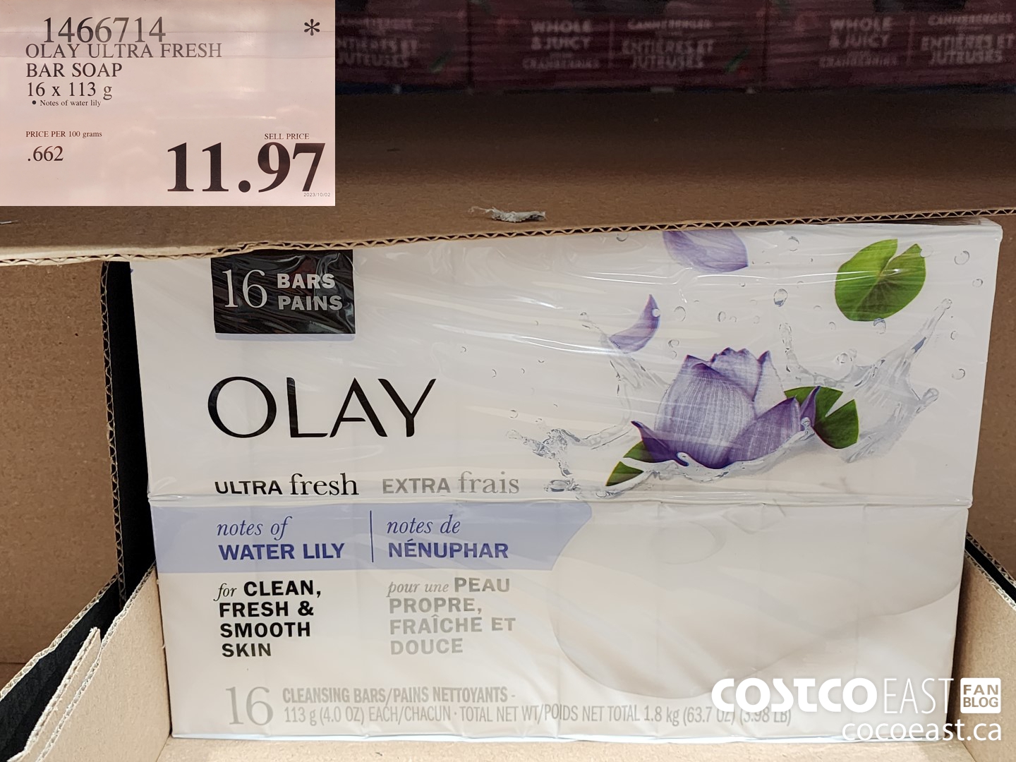 1466714 OLAY ULTRA FRESH BAR SOAP 16 x 113G $11.97