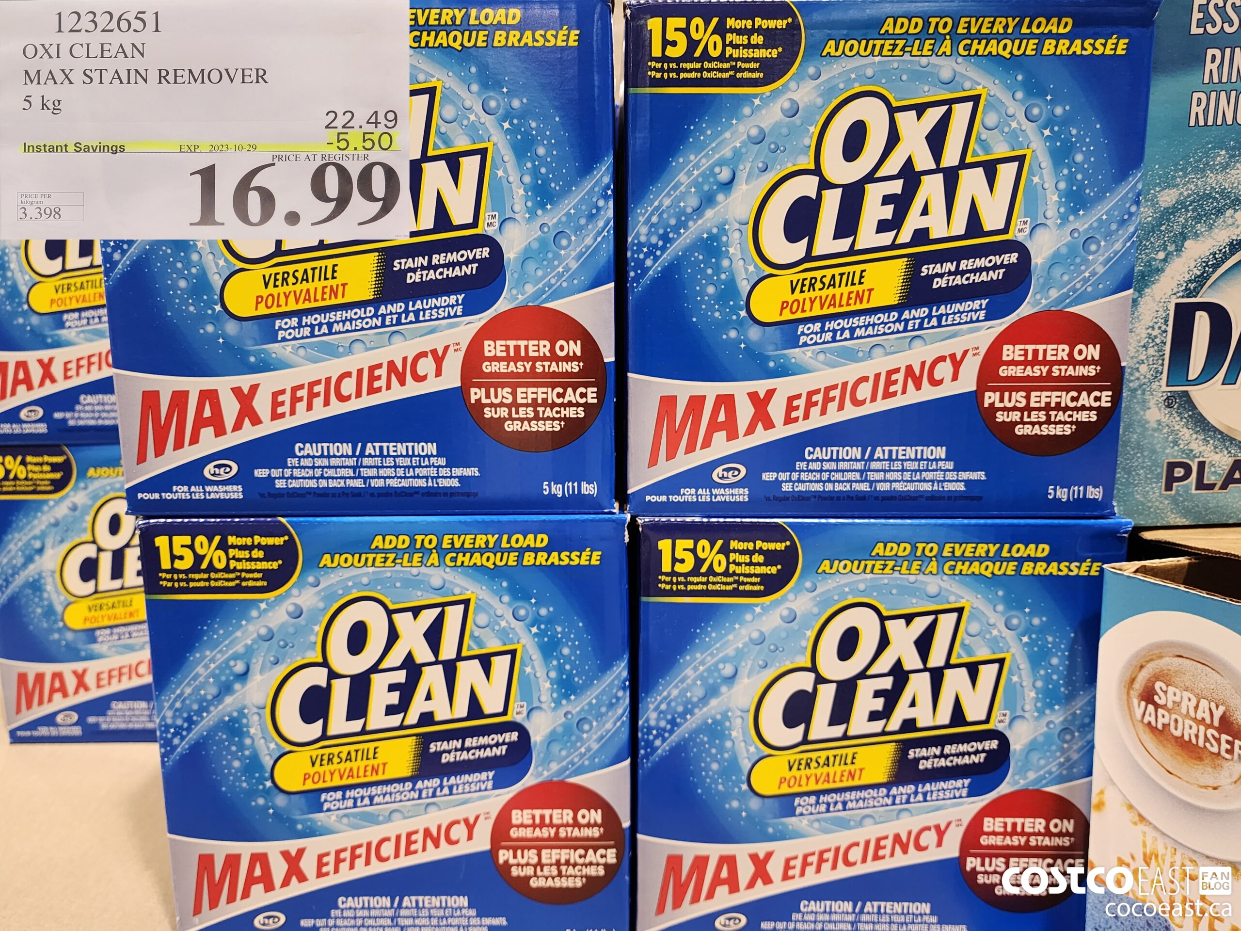 1232651 OXI CLEAN MAX STAIN REMOVER 5 KG ($5.50 INSTANT SAVINGS EXPIRES ON 2023-10-29) $16.99