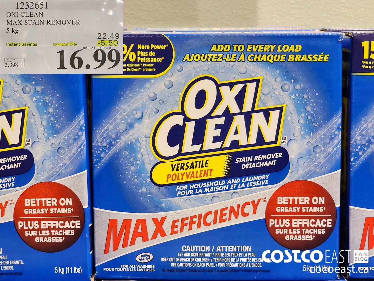 1232651 OXI CLEAN MAX STAIN REMOVER 5 KG ($5.50 INSTANT SAVINGS EXPIRES ON 2023-10-29) $16.99