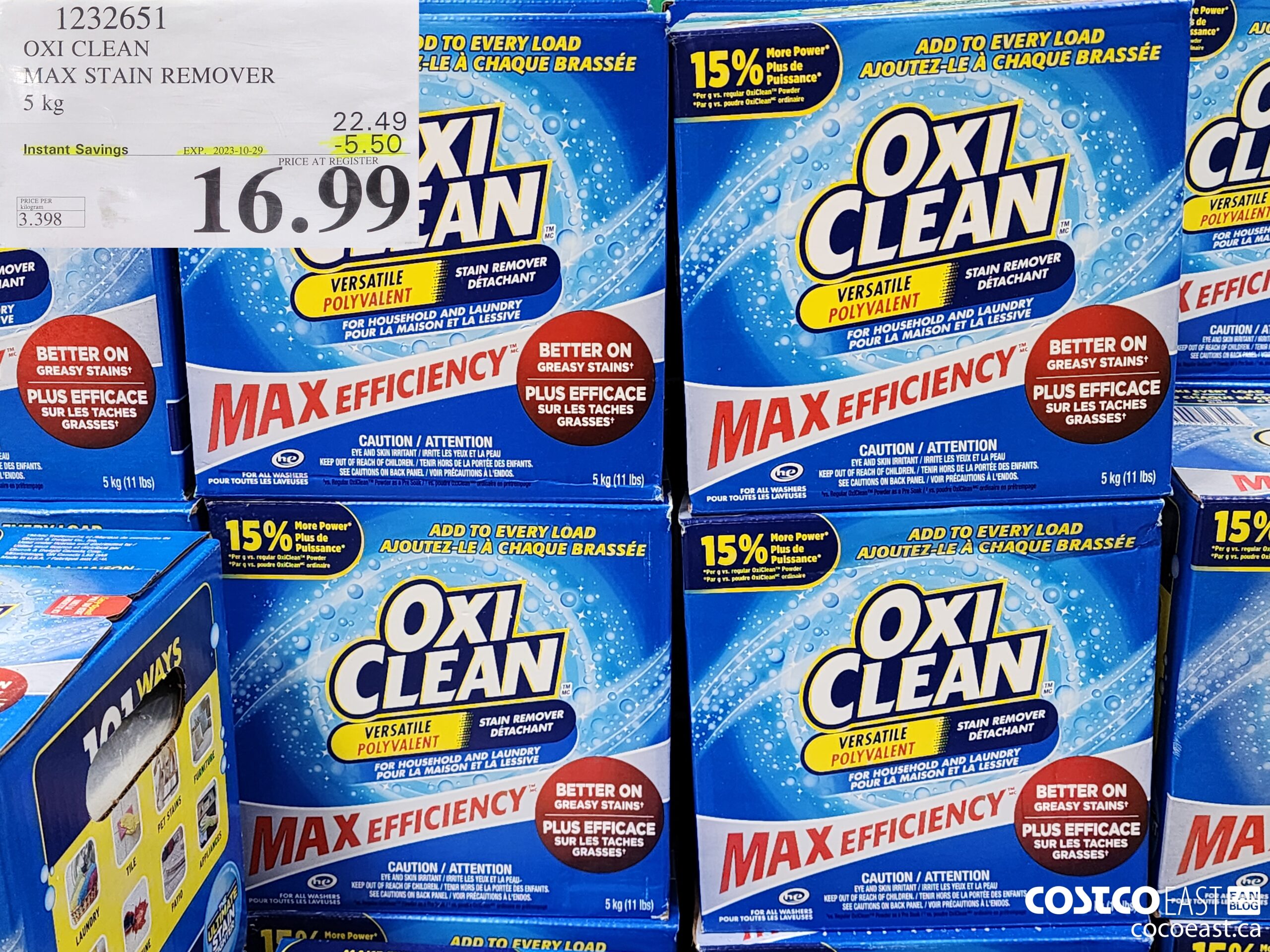 1232651 OXI CLEAN MAX STAIN REMOVER 5 KG ($5.50 INSTANT SAVINGS EXPIRES ON 2023-10-29) $16.99