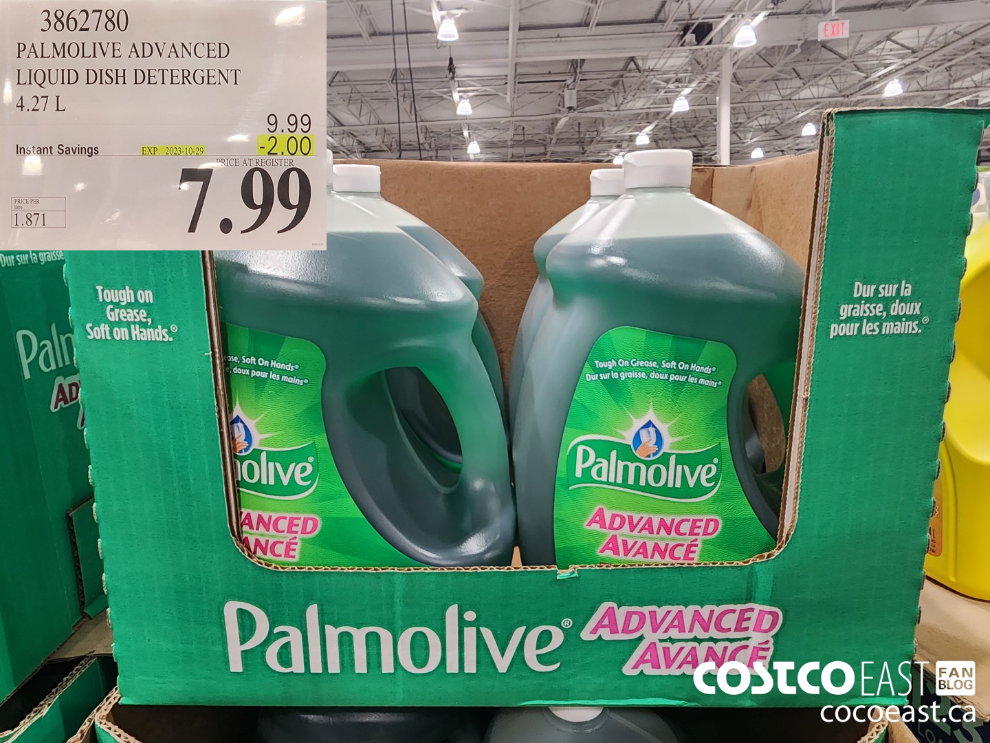 3862780 PALMOLIVE ADVANCED LIQUID DISH DETERGENT 4.27L ($2.00 INSTANT SAVINGS EXPIRES ON 2023-10-29) $7.99