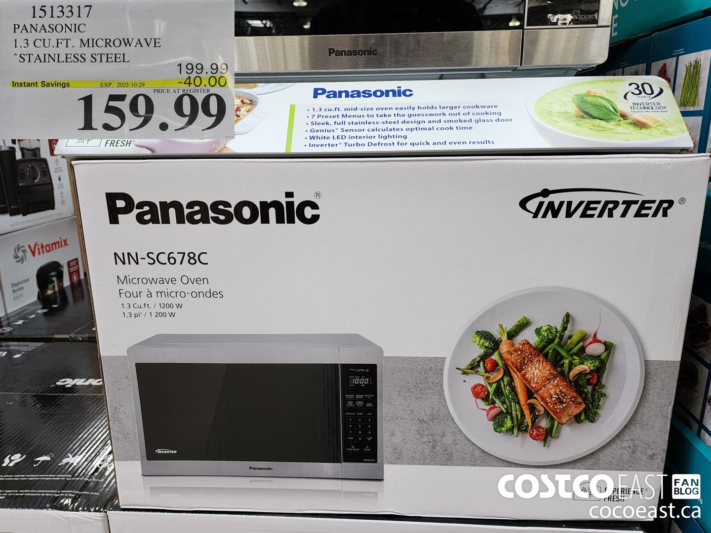 1513317 PANASONIC 1.3 CU.FT. MICROWAVE STAINLESS STEEL ($40.00 INSTANT SAVINGS EXPIRES ON 2023-10-29) $159.99
